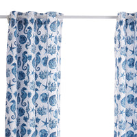 Riga 84 Inch Window Curtains, Blue Seashells Print, Microfiber, Rod Pockets - BM293484