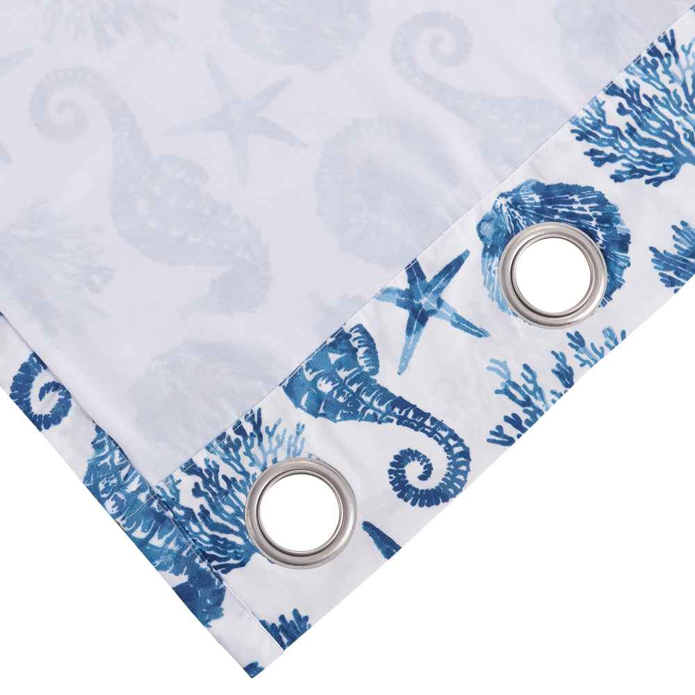 Riga 84 Inch Window Curtains, Blue Seashells Print, Microfiber, Rod Pockets - BM293484