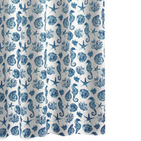 Riga 72 Inch Shower Curtain, Blue Seashells Print, Button Holes, Microfiber - BM293486