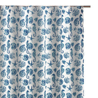 Riga 72 Inch Shower Curtain, Blue Seashells Print, Button Holes, Microfiber - BM293486