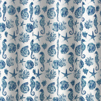 Riga 72 Inch Shower Curtain, Blue Seashells Print, Button Holes, Microfiber - BM293486