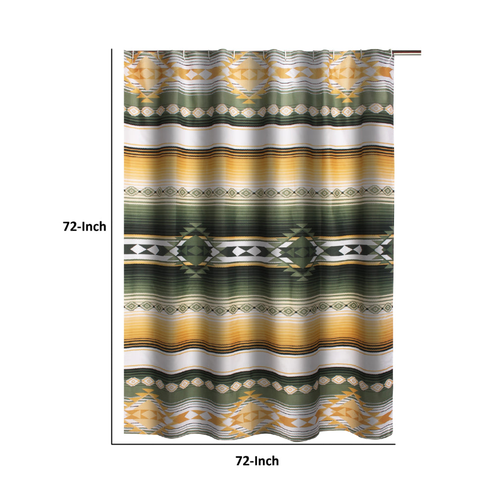 Jashua 72 Inch Shower Curtain, Southwest Style Yellow Stripes, Button Holes - BM293487