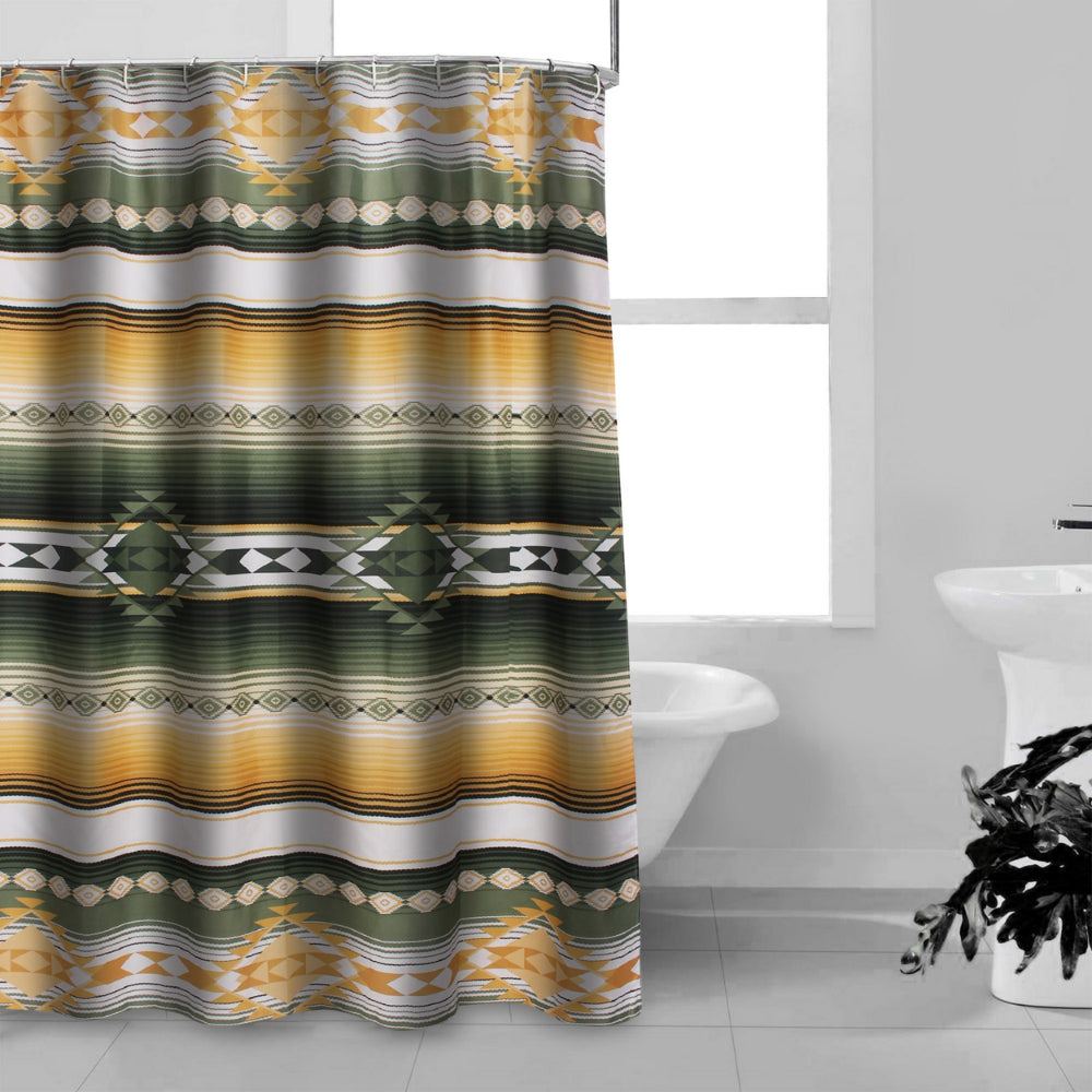 Jashua 72 Inch Shower Curtain, Southwest Style Yellow Stripes, Button Holes - BM293487