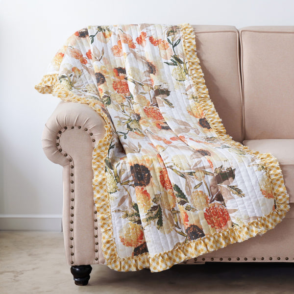Kelsa 50 x 60 Channel Quilted Throw Blanket, Cotton Fill, Gold Sunflowers - BM293499