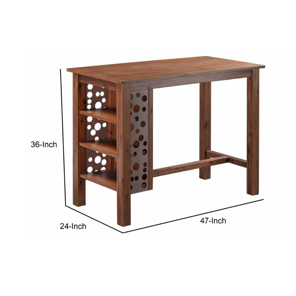 Bada 47 Inch Rectangular Bar Table with 3 Shelves and Metal Accents, Brown - BM293800