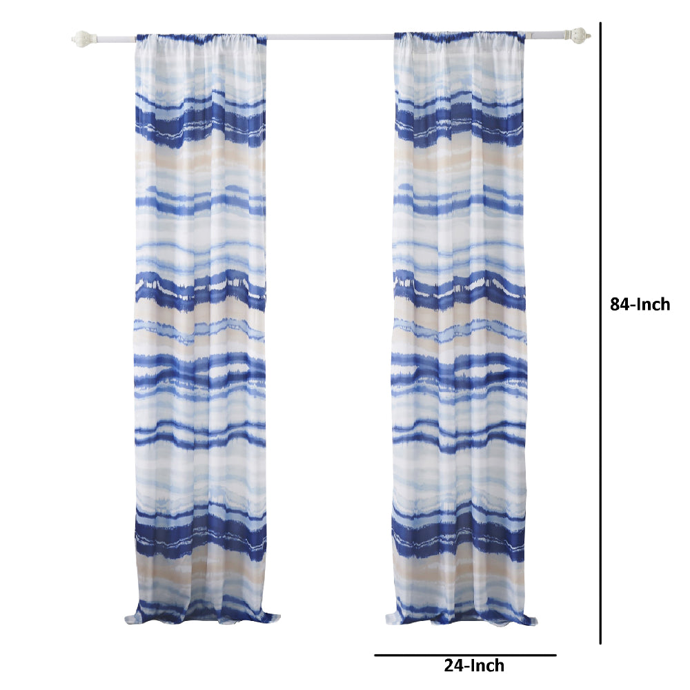 Oda 84 Inch Window Curtains, Microfiber Polyester, Blue Ocean Wave Print - BM294294