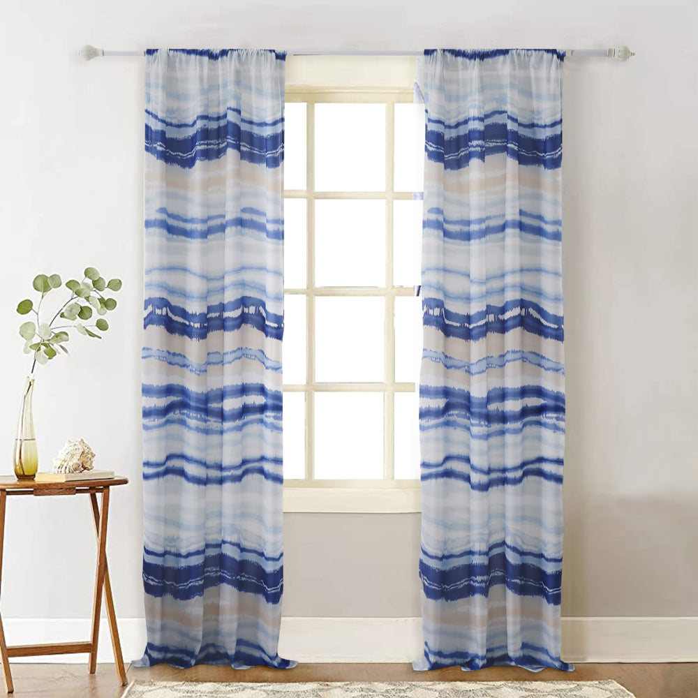 Oda 84 Inch Window Curtains, Microfiber Polyester, Blue Ocean Wave Print - BM294294