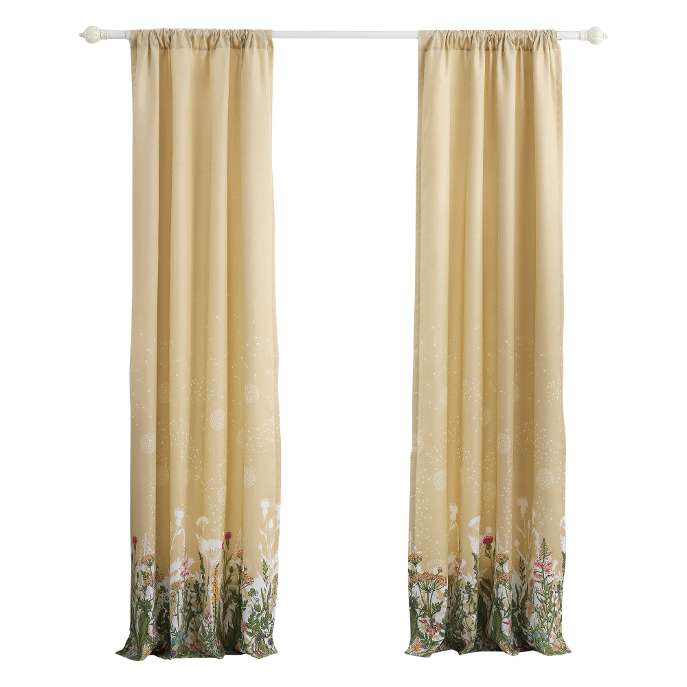 84 Inch Window Curtains, Beige Microfiber Fabric, Wildflower Print Design - BM294295