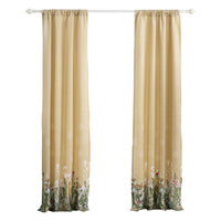 84 Inch Window Curtains, Beige Microfiber Fabric, Wildflower Print Design - BM294295