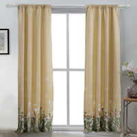 84 Inch Window Curtains, Beige Microfiber Fabric, Wildflower Print Design - BM294295