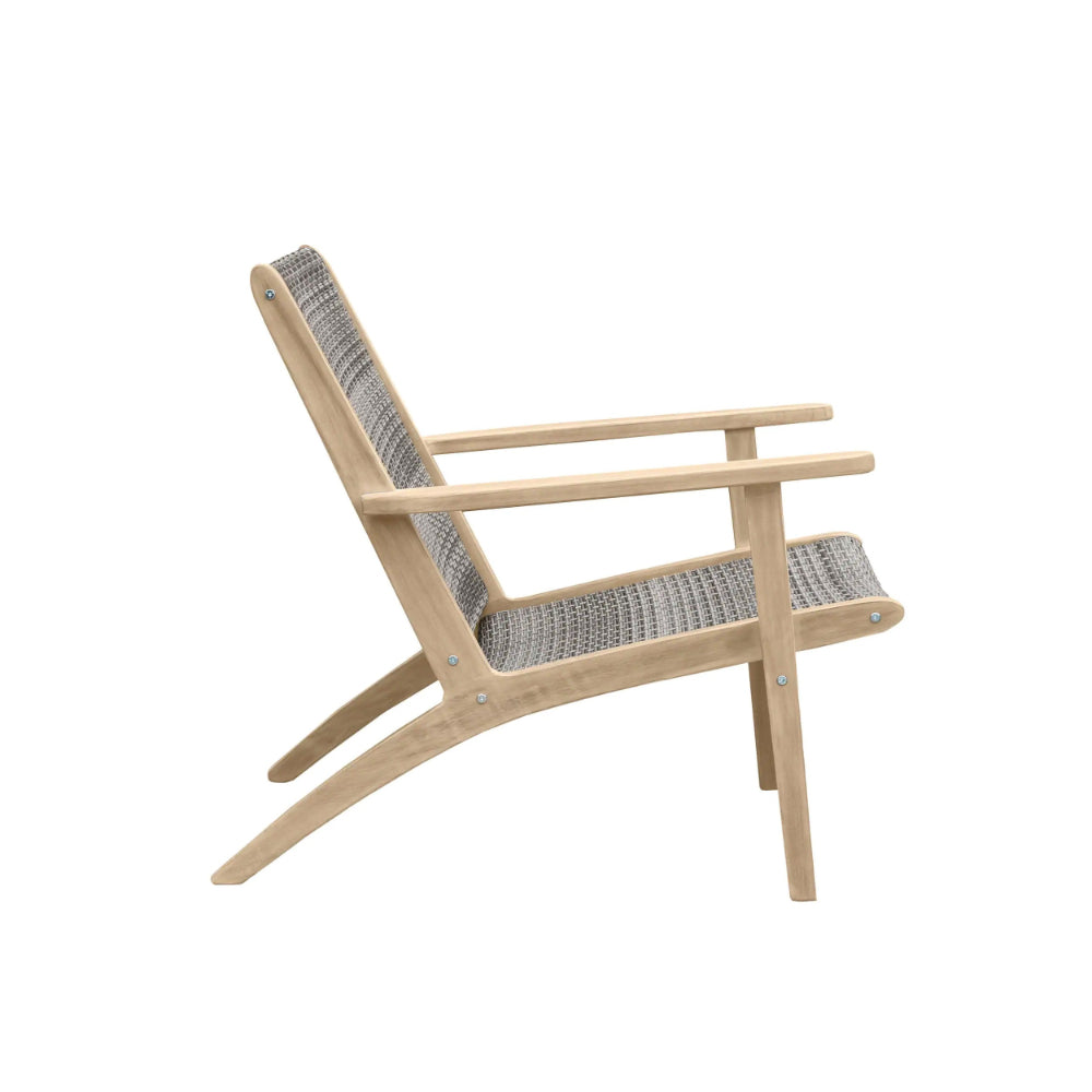 3 Piece Outdoor Set 2 Chairs and End Table, Gray Woven Wicker, Brown Acacia - BM294960