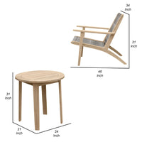 3 Piece Outdoor Set 2 Chairs and End Table, Gray Woven Wicker, Brown Acacia - BM294960