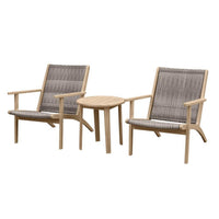 3 Piece Outdoor Set 2 Chairs and End Table, Gray Woven Wicker, Brown Acacia - BM294960