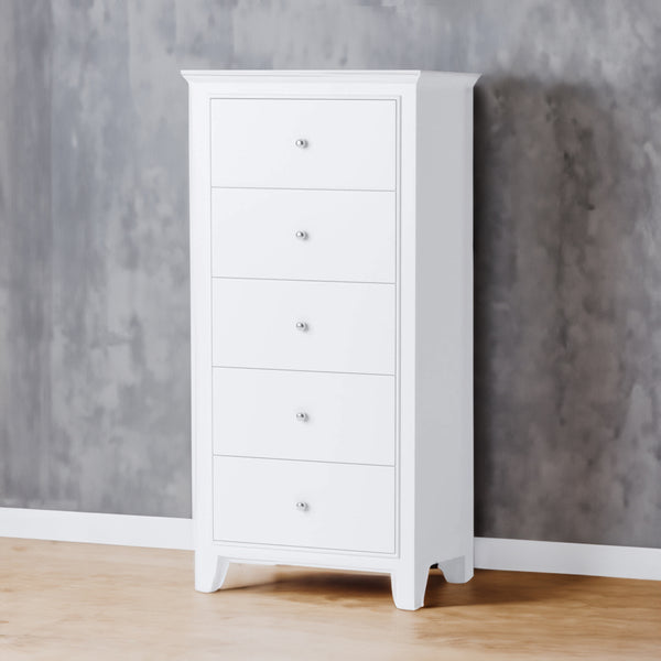 Nee 48 Inch Tall Dresser Chest, 5 Drawers with Silver Knobs, Matte White - BM296676