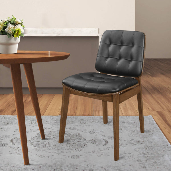 18 Inch Dining Chair, Set of 2, Black Vegan Faux Leather, Tufted Seat  - BM296722