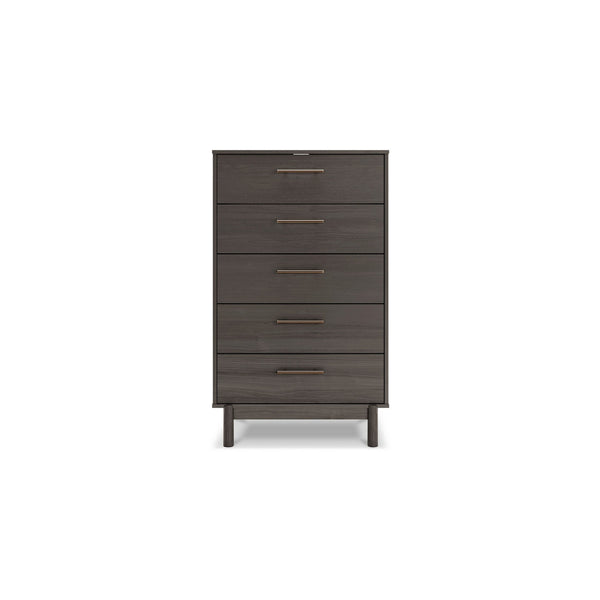 Dien 50 Inch Modern 5 Drawer Tall Dresser Chest, Gray, Gold Metal Handles - BM296896