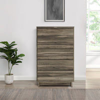 48 Inch Modern 5 Drawer Tall Dresser Chest, Rustic Weathered Brown Frame - BM296897