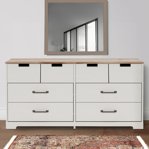 Ethos 59 Inch Dresser, Crisp White Wood, 6 Drawers, Antique Nickel Handles  - BM296930