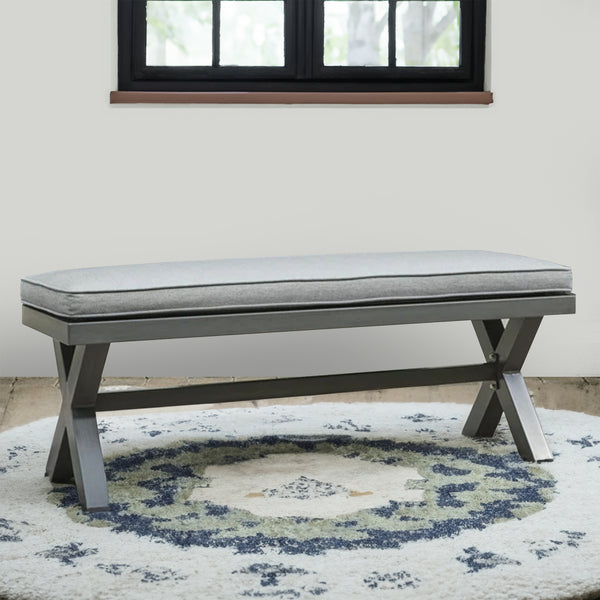 Asp 54 Inch Outdoor Bench, Gray Aluminum Frame, Soft Polyester Cushioning - BM296993