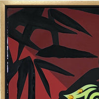 39 x 59 Hand Painted Buddha on Lotus, Gold Frame, Resin Coated, Red, Yellow - BM298930