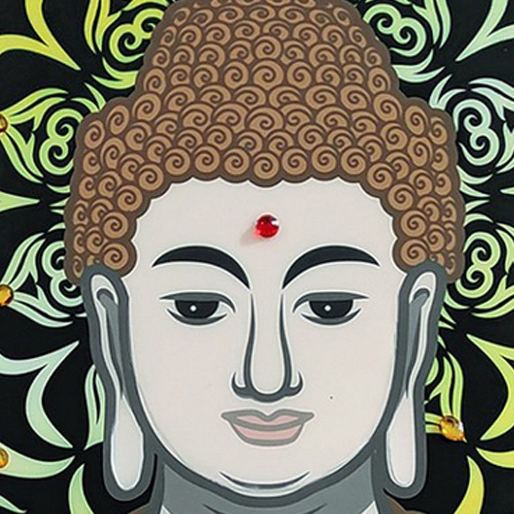 39 x 59 Hand Painted Buddha on Lotus, Gold Frame, Resin Coated, Red, Yellow - BM298930