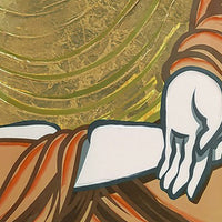 39 x 59 Hand Painted Buddha on Lotus, Gold Frame, Resin Coated, Red, Yellow - BM298930