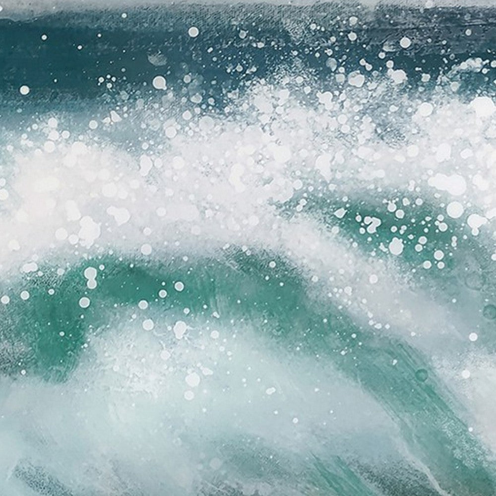 39 x 59 Hand Painted Cresting Waves, White Frame, Seafoam Green, Ocean Blue - BM298933