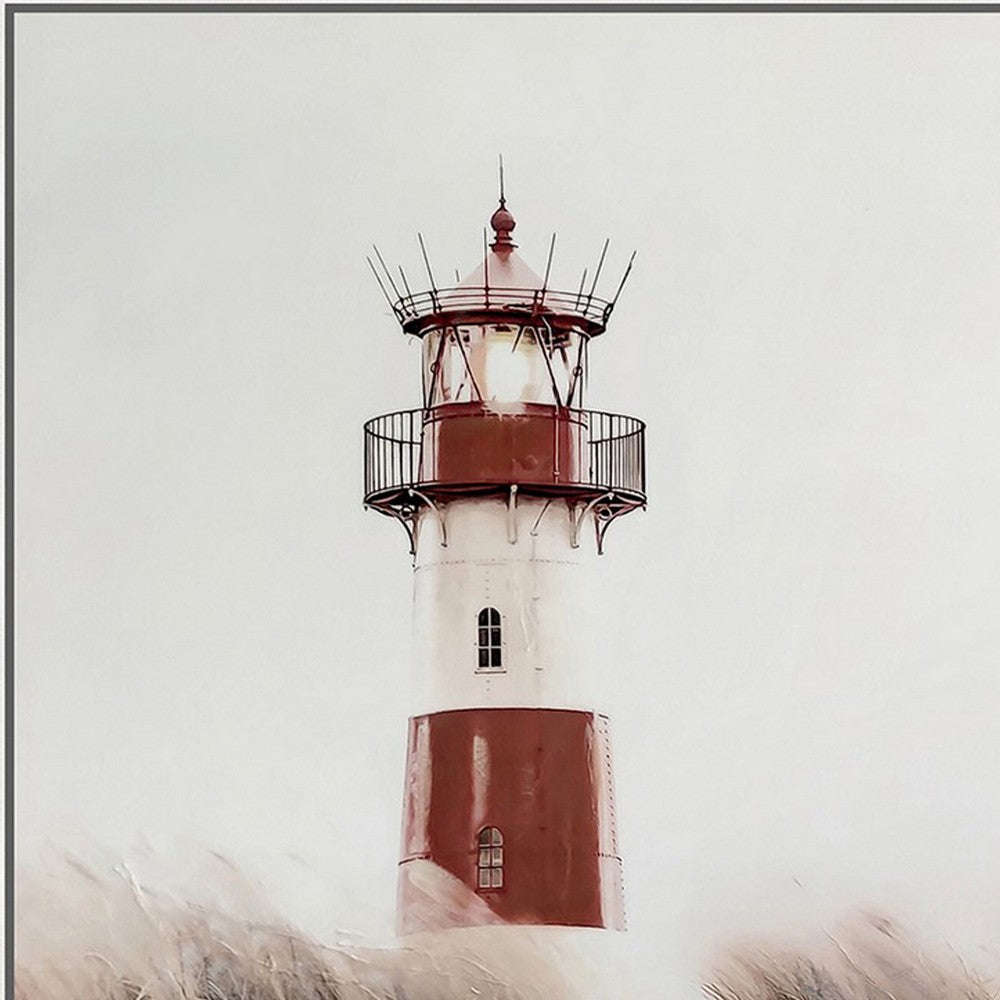39 x 59 Hand Painted Lighthouse Atop Grassy Beach, Resin Frame, Multicolor - BM298937