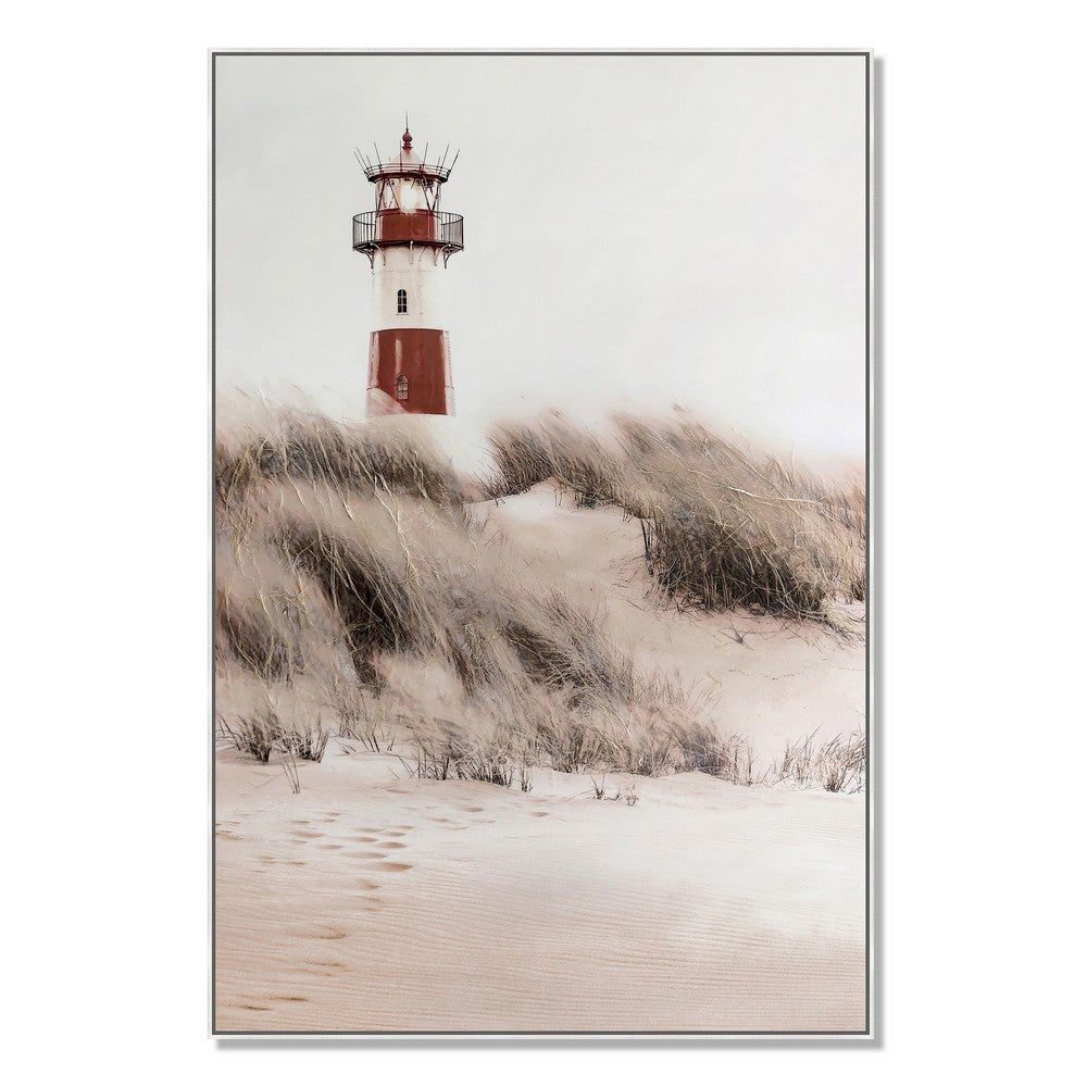 39 x 59 Hand Painted Lighthouse Atop Grassy Beach, Resin Frame, Multicolor - BM298937