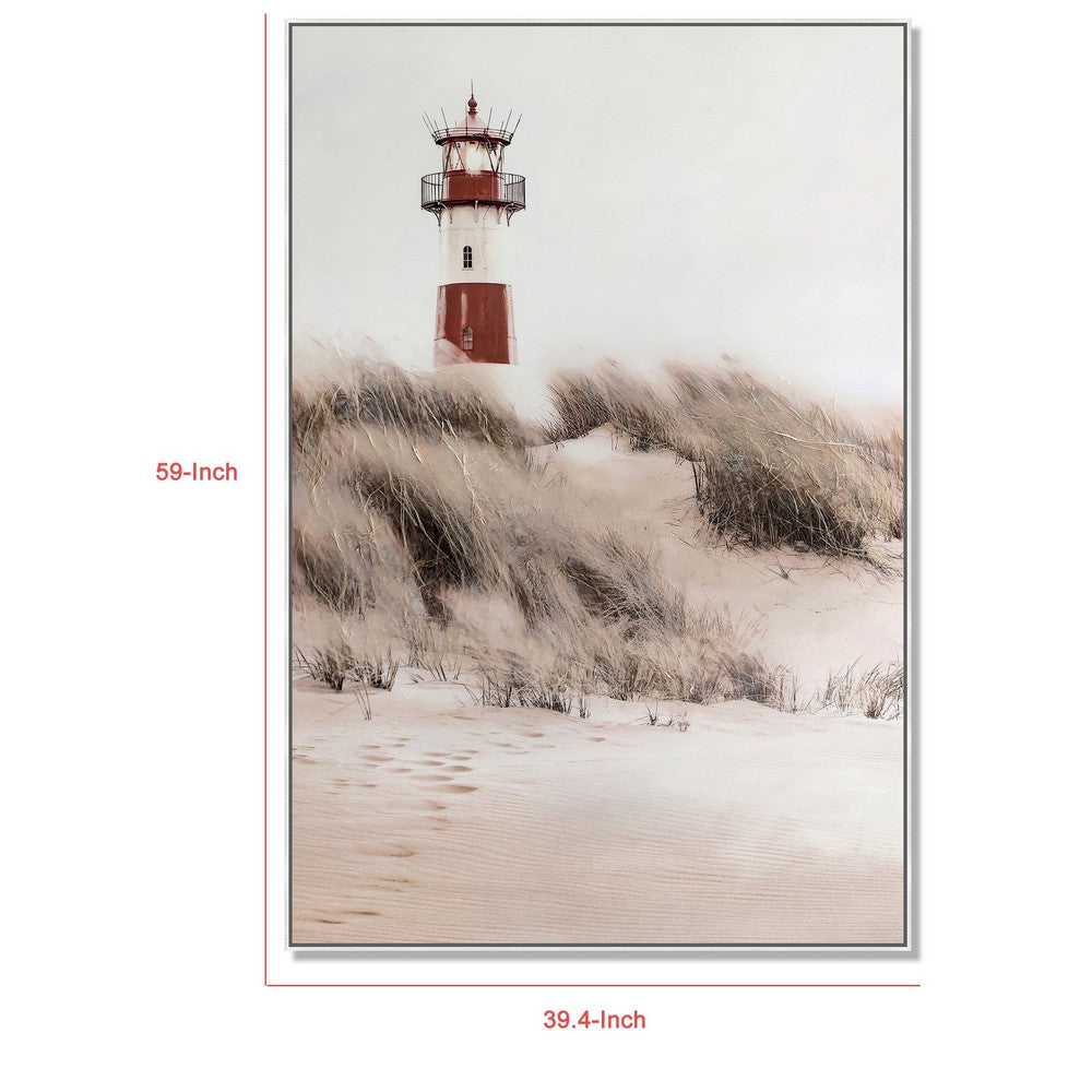 39 x 59 Hand Painted Lighthouse Atop Grassy Beach, Resin Frame, Multicolor - BM298937
