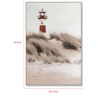 39 x 59 Hand Painted Lighthouse Atop Grassy Beach, Resin Frame, Multicolor - BM298937