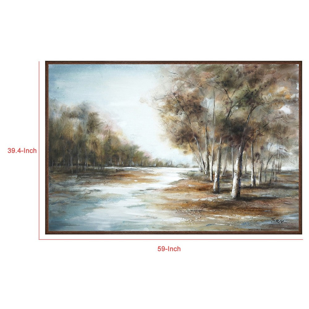 39 x 59 Hand Painted Forest Scenery, Resin Coat, Warm Blues and Browns - BM298938