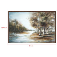 39 x 59 Hand Painted Forest Scenery, Resin Coat, Warm Blues and Browns - BM298938