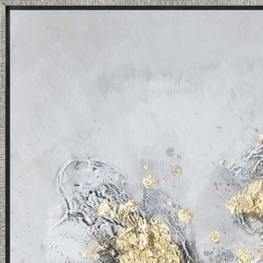 47 x 47 Modern Hand Painted Vase with Gold Foil Flowers and Silver Frame - BM298940