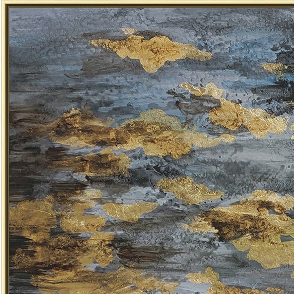 39 x 59 Hand Painted Sky with Gold Foil Clouds, Silver Frame, Resin Coat - BM298942