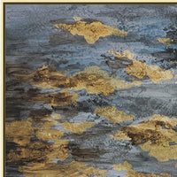 39 x 59 Hand Painted Sky with Gold Foil Clouds, Silver Frame, Resin Coat - BM298942