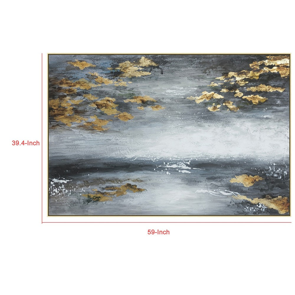 39 x 59 Hand Painted Sky with Gold Foil Clouds, Silver Frame, Resin Coat - BM298942