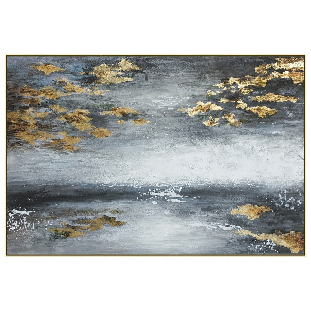 39 x 59 Hand Painted Sky with Gold Foil Clouds, Silver Frame, Resin Coat - BM298942