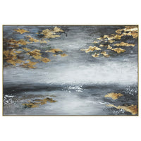 39 x 59 Hand Painted Sky with Gold Foil Clouds, Silver Frame, Resin Coat - BM298942