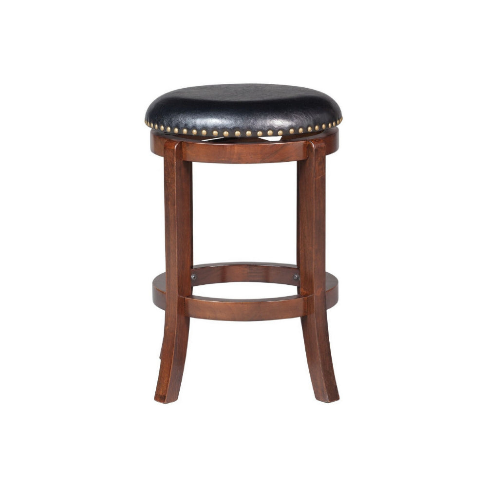 Ovi 24 Inch Wooden Swivel Counter Stool, Faux Leather Seat, Walnut Brown - BM299366