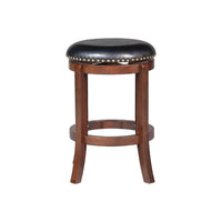 Ovi 24 Inch Wooden Swivel Counter Stool, Faux Leather Seat, Walnut Brown - BM299366