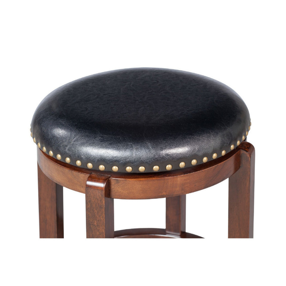 Ovi 24 Inch Wooden Swivel Counter Stool, Faux Leather Seat, Walnut Brown - BM299366