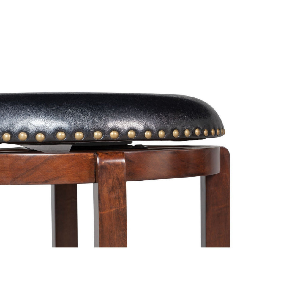 Ovi 29 Inch Swivel Bar Stool, Nailhead Trim, Walnut Brown, Faux Leather - BM299369