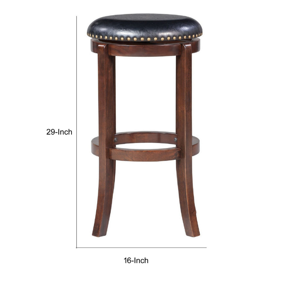 Ovi 29 Inch Swivel Bar Stool, Nailhead Trim, Walnut Brown, Faux Leather - BM299369