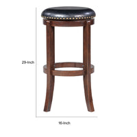Ovi 29 Inch Swivel Bar Stool, Nailhead Trim, Walnut Brown, Faux Leather - BM299369