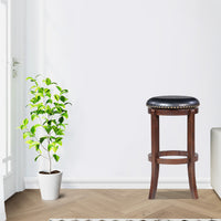 Ovi 29 Inch Swivel Bar Stool, Nailhead Trim, Walnut Brown, Faux Leather - BM299369