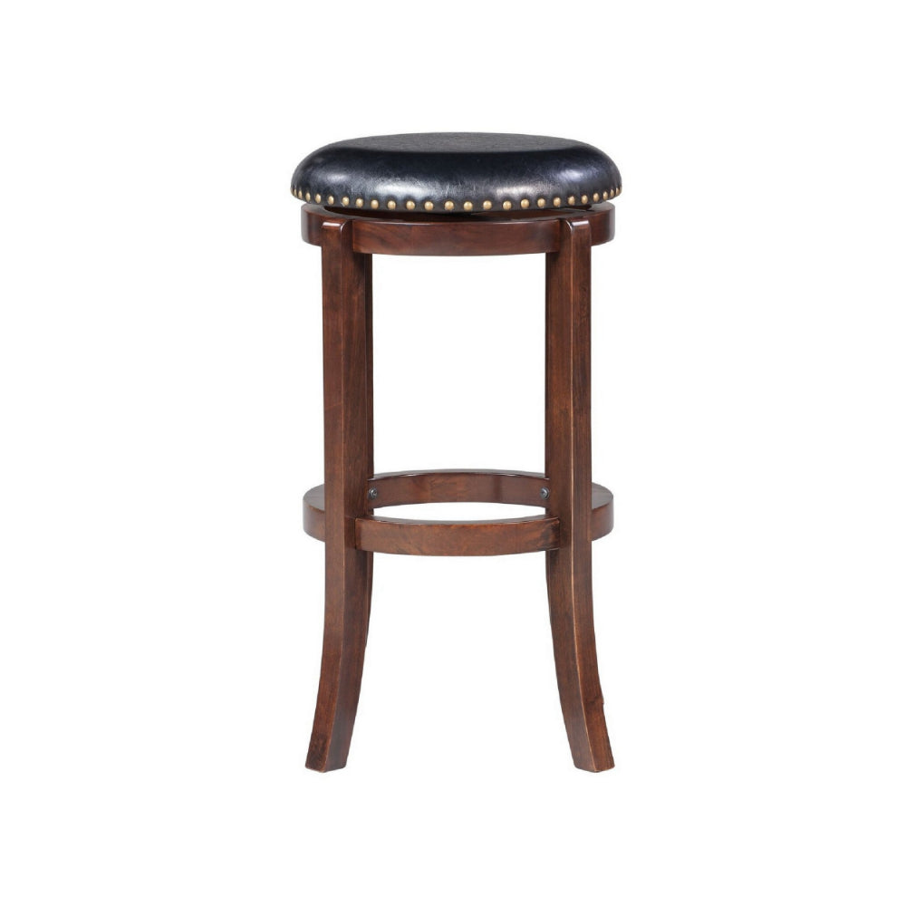 Ovi 29 Inch Swivel Bar Stool, Nailhead Trim, Walnut Brown, Faux Leather - BM299369