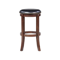 Ovi 29 Inch Swivel Bar Stool, Nailhead Trim, Walnut Brown, Faux Leather - BM299369