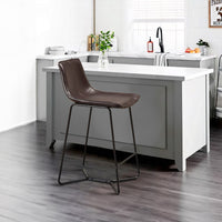 26 Inch Set of 2 Counter Stool Chairs, Padded Dark Brown Faux Leather  - BM299458