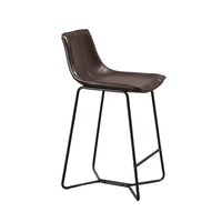 26 Inch Set of 2 Counter Stool Chairs, Padded Dark Brown Faux Leather  - BM299458